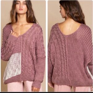 NWOT POL Soft Wine Cable & Rib Knit Sweater Oversized Slouchy Fit